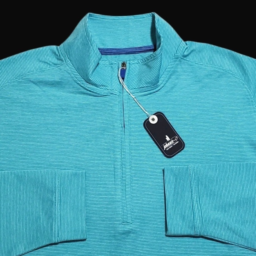 NEW Johnnie O Mens Performance Stretch Striped Medium Blue 1 /4 Zip Pullover